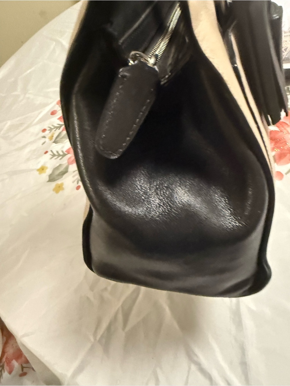 Coach Two-Tone Leather Tote in Cream and Black - Picture 5 of 11